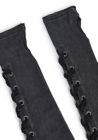 Washed Lace-Up Gloves