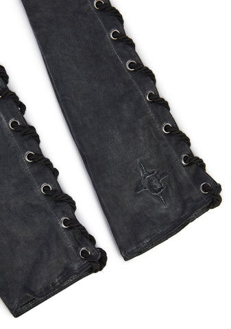 Washed Lace-Up Gloves