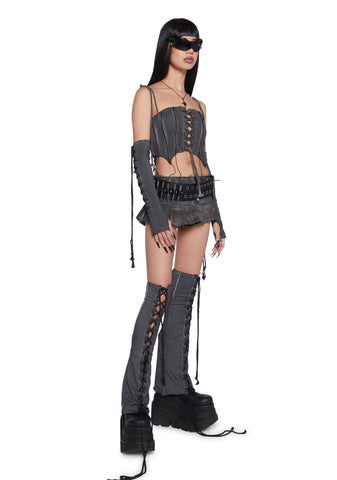 Washed Lace-Up Gloves