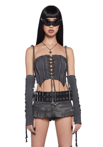 Washed Lace-Up Gloves