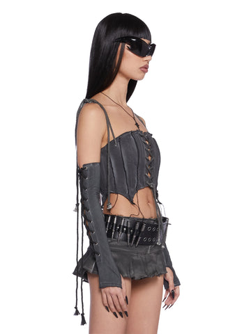 Washed Lace-Up Gloves