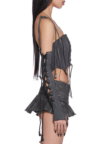 Washed Lace-Up Gloves