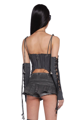 Washed Lace-Up Gloves