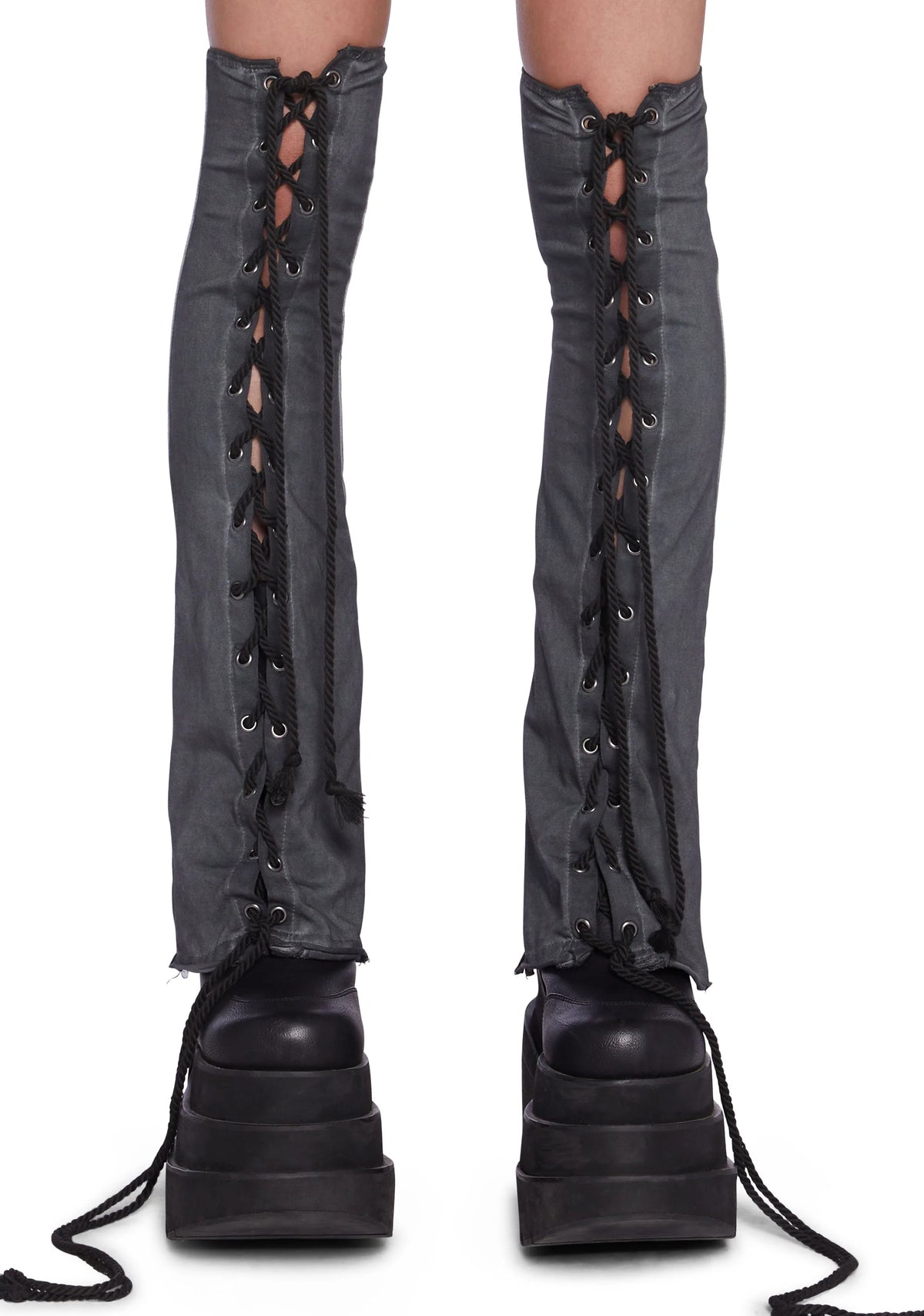 Washed Lace-Up Stockings