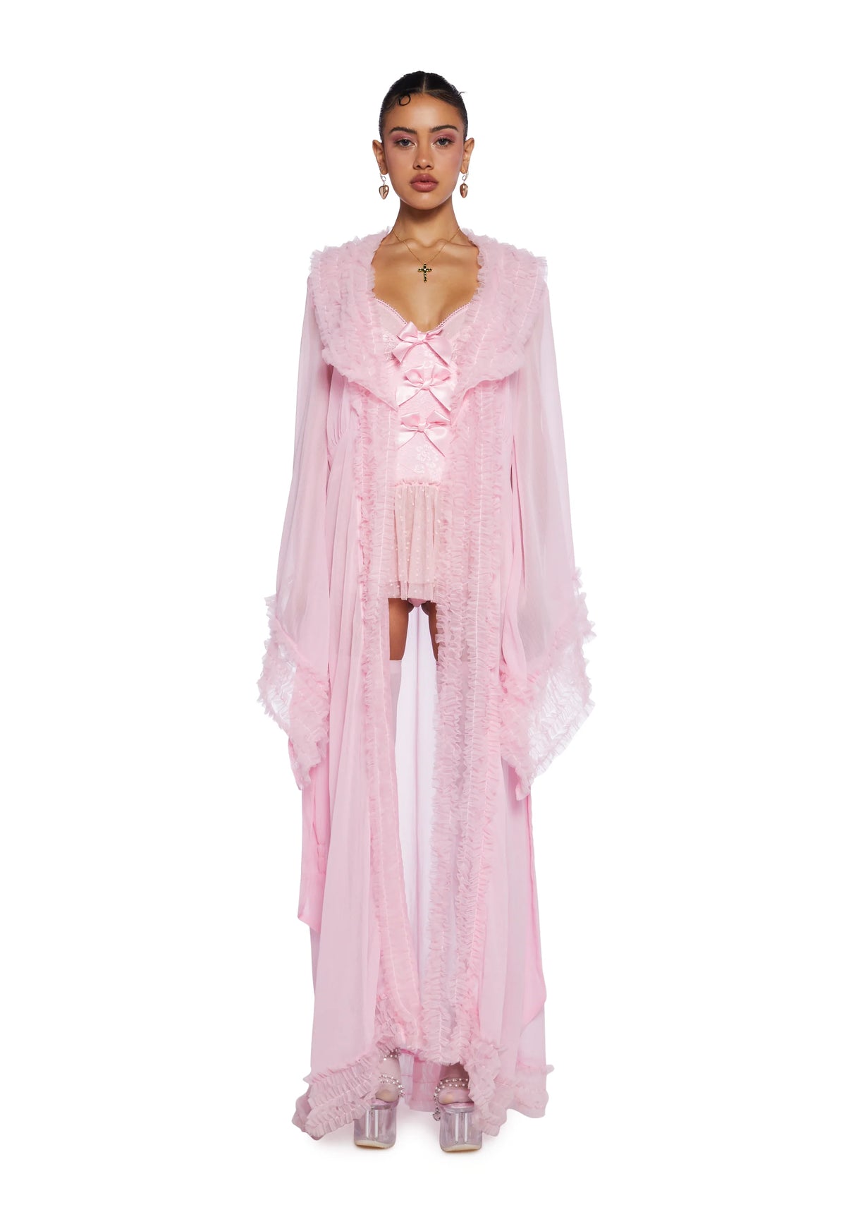 Delightfully Demure Sheer Robe - Pink