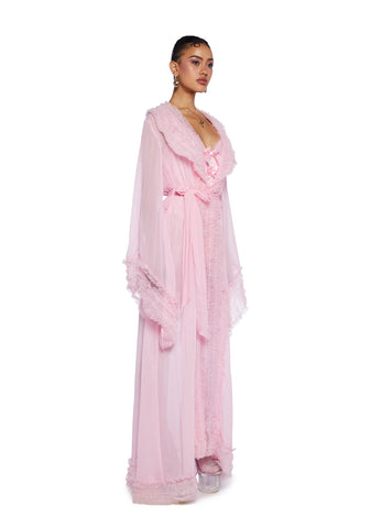 Delightfully Demure Sheer Robe - Pink