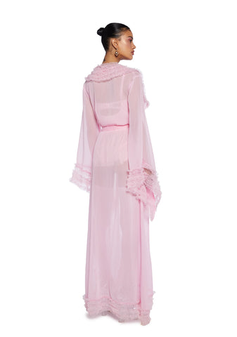 Delightfully Demure Sheer Robe - Pink