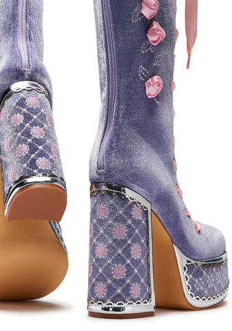 Guiltless Ghost Lace Up Platform Long Boots - Lilac