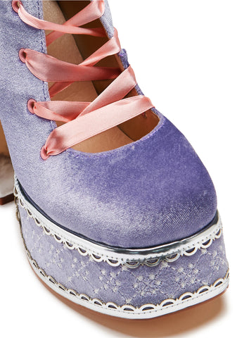 Guiltless Ghost Lace Up Platform Long Boots - Lilac