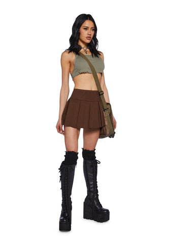 Wicked Scholar Pleated Mini Skirt - Brown