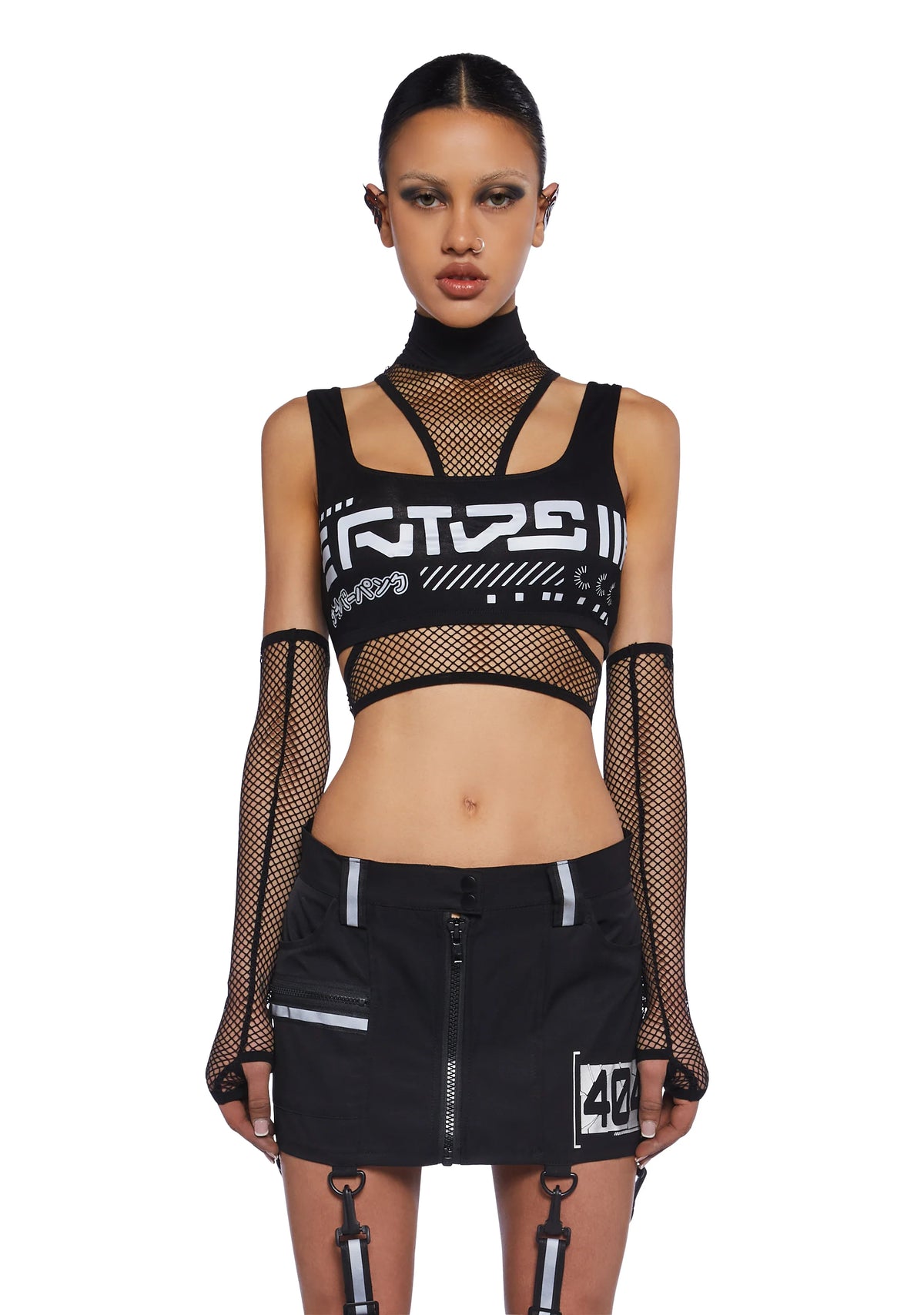 Rave Visions Fishnet Top And Gloves Set