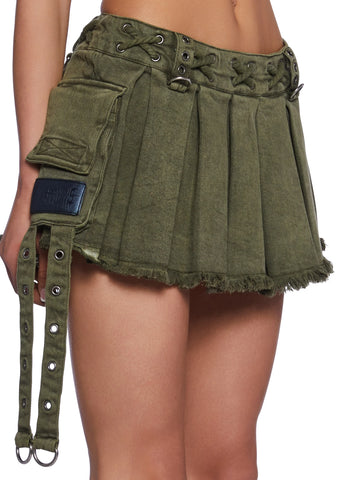 Switch Pleated Mini Skirt - Green
