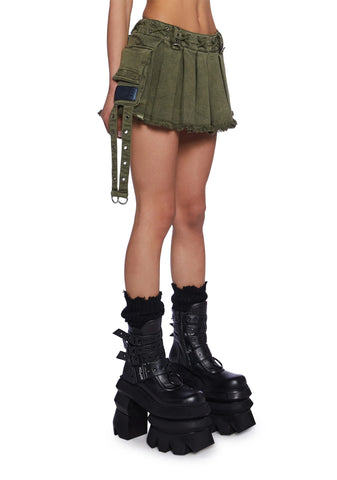 Switch Pleated Mini Skirt - Green