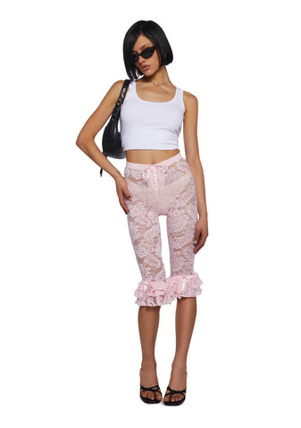 Daring Love Lace Capri Pants - Pink