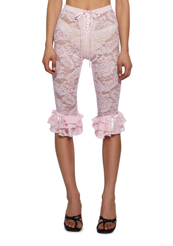 Daring Love Lace Capri Pants - Pink