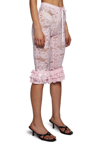 Daring Love Lace Capri Pants - Pink