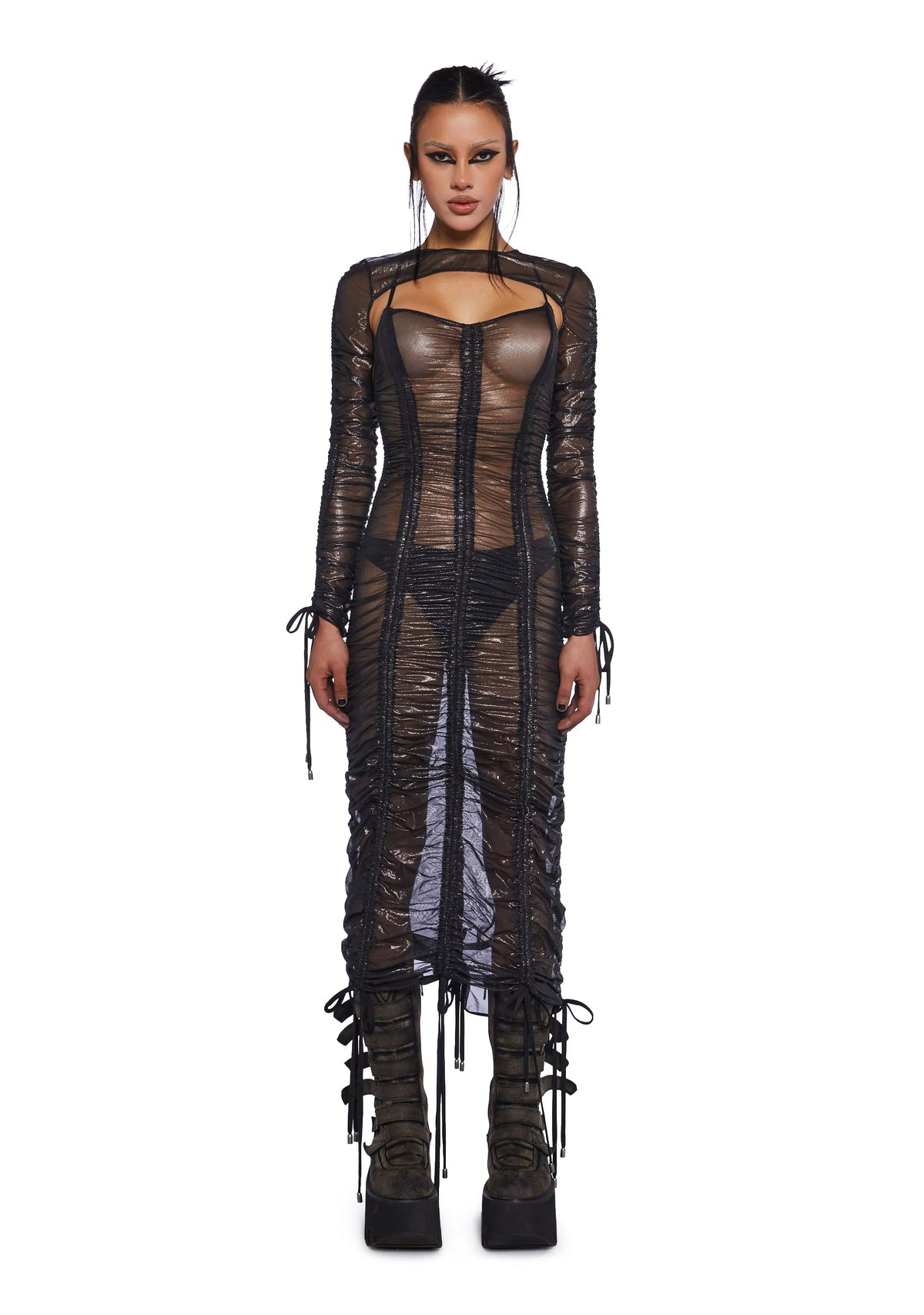 Downbeat Metallic Midi Dress With Shrug