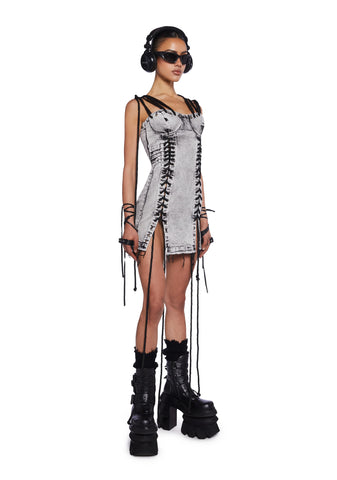 Charged  Lace-Up Denim Dress