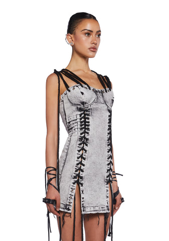 Charged  Lace-Up Denim Dress