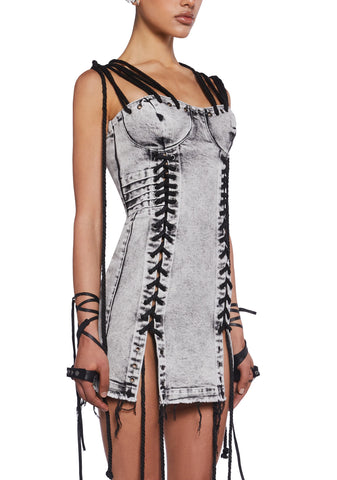 Charged  Lace-Up Denim Dress