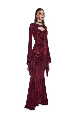 Druid’s Wife Maxi Dress And Shrug Set - Dark Red