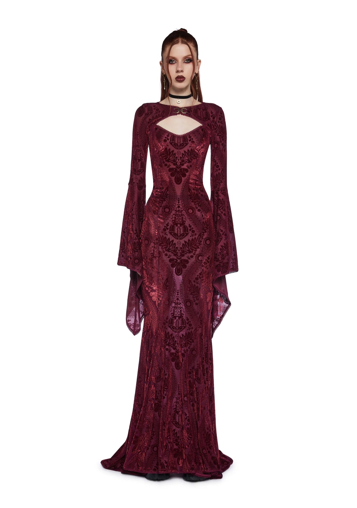 Druid’s Wife Maxi Dress And Shrug Set - Dark Red