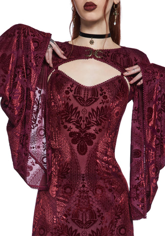Druid’s Wife Maxi Dress And Shrug Set - Dark Red