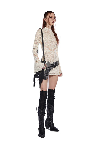 Dark Destiny Crochet Mini Dress - White