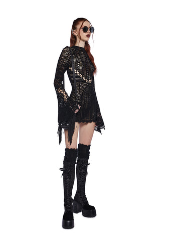 Dark Destiny Crochet Mini Dress - Black