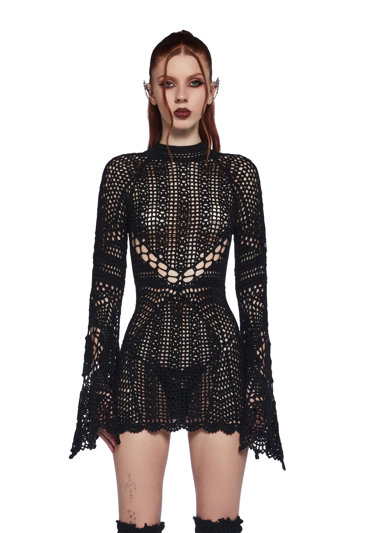 Dark Destiny Crochet Mini Dress - Black