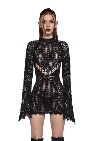 Dark Destiny Crochet Mini Dress - Black