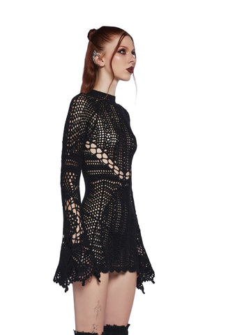 Dark Destiny Crochet Mini Dress - Black