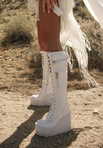 Obsidian Pocket Platform Boots - White