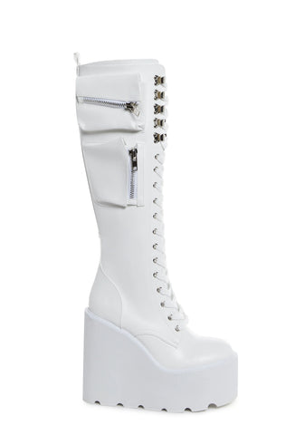 Obsidian Pocket Platform Boots - White