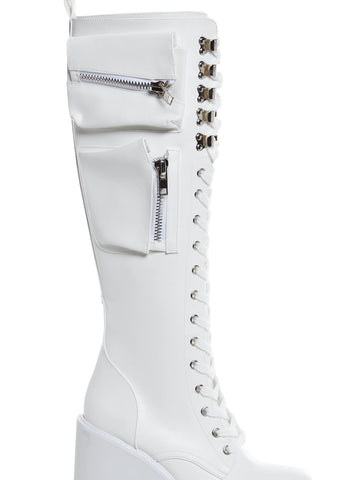 Obsidian Pocket Platform Boots - White