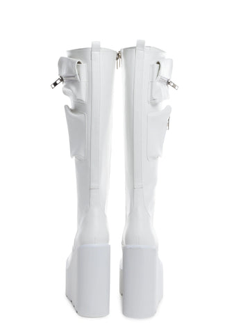 Obsidian Pocket Platform Boots - White