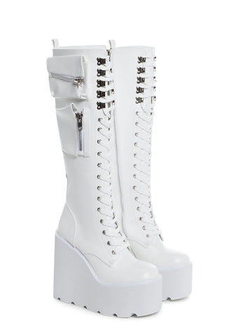 Obsidian Pocket Platform Boots - White