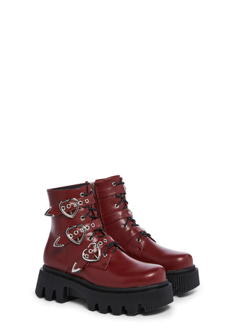 Suppressed Emotions Combat Boots - Red