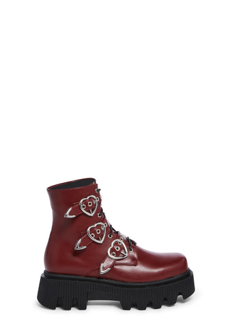 Suppressed Emotions Combat Boots - Red