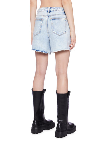 High Rise Distressed Denim Shorts - Light Blue