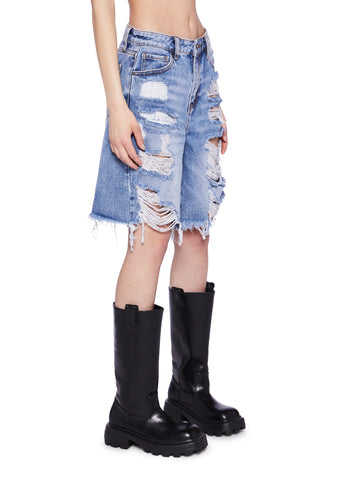 High Rise Distressed Denim Shorts