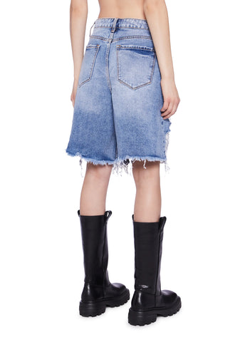 High Rise Distressed Denim Shorts