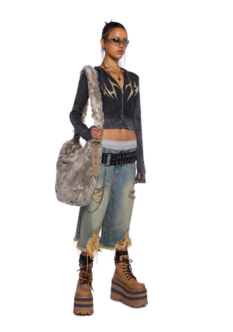 Charged Graphic Zip-Up Crop Hoodie