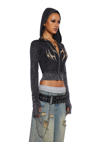 Charged Graphic Zip-Up Crop Hoodie