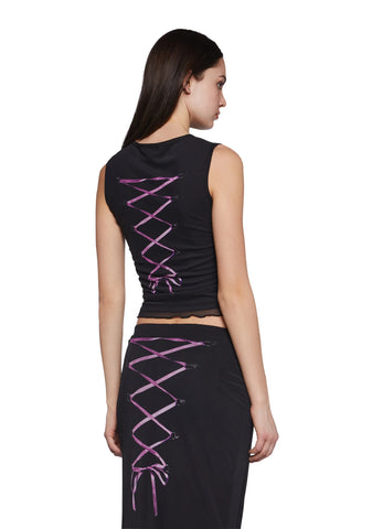 Corset Print Mesh Tank Top