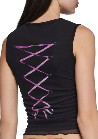 Corset Print Mesh Tank Top