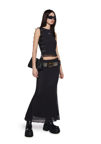 Corset Print Mesh Maxi Skirt