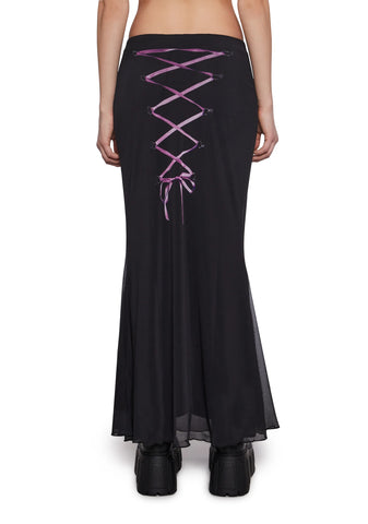 Corset Print Mesh Maxi Skirt
