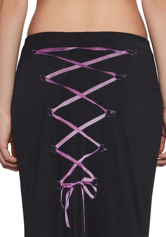 Corset Print Mesh Maxi Skirt