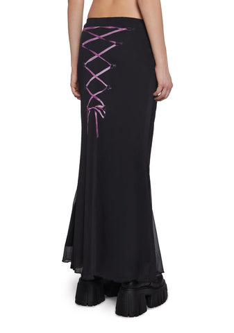 Corset Print Mesh Maxi Skirt